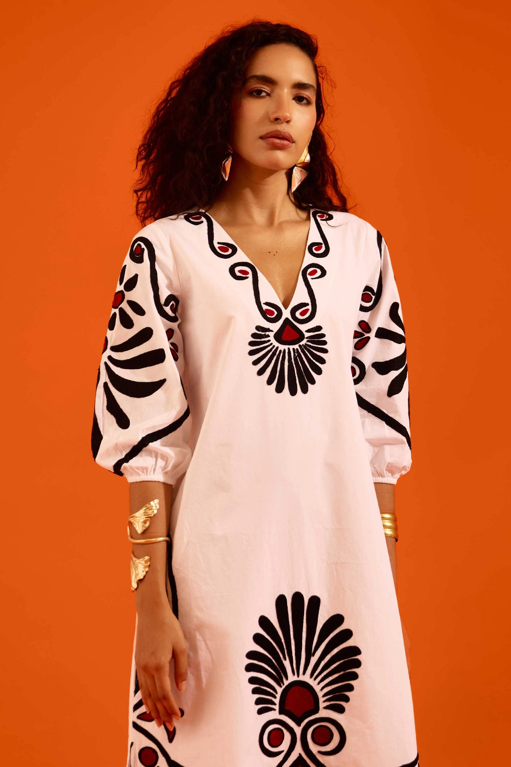 Ivory Botanical Maxi Thread Embroidered Dress
