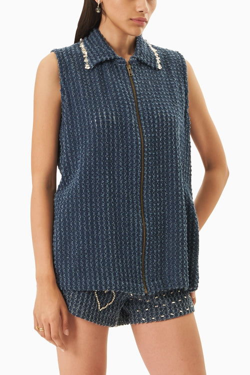 Dark Denim Lazercut Shacket with Shorts