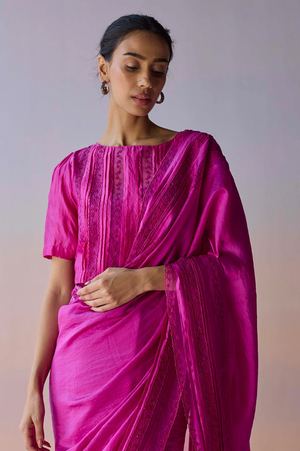 Whispering Ivy Embroidered Pink Saree