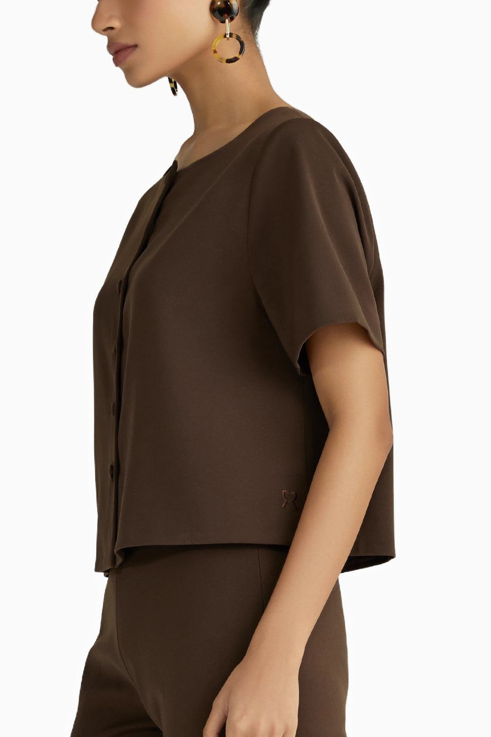 Chocolate Brown Stretch Suiting Jacket Top