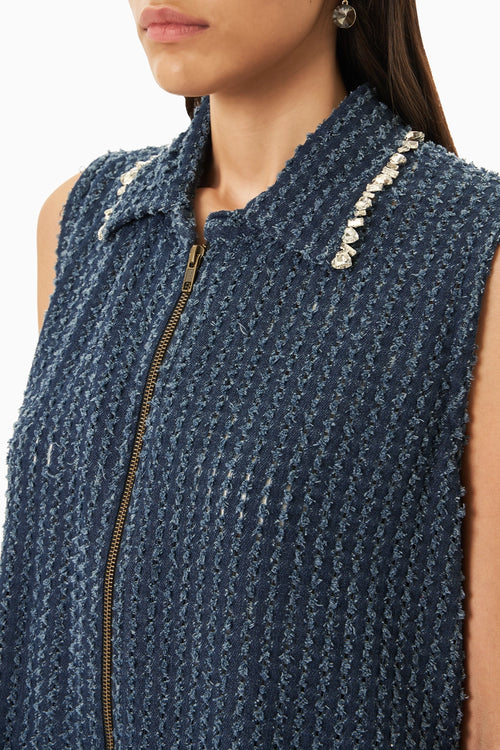Dark Denim Lazercut Shacket with Shorts