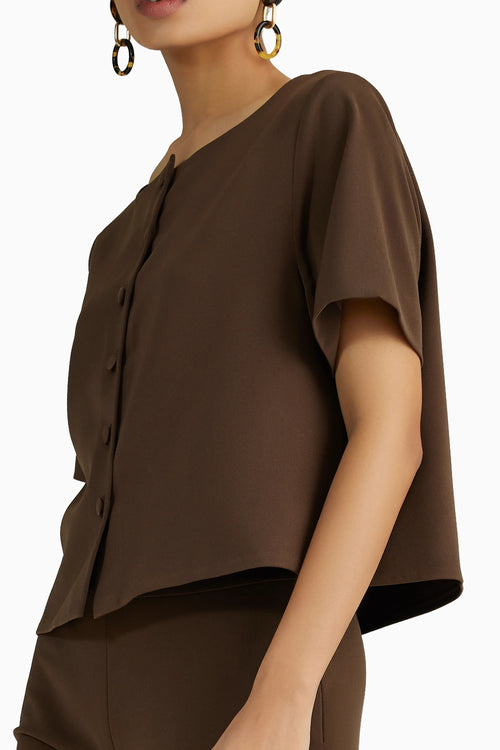 Chocolate Brown Stretch Suiting Jacket Top