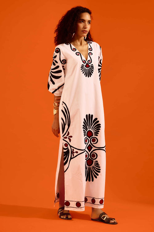 Ivory Botanical Maxi Thread Embroidered Dress
