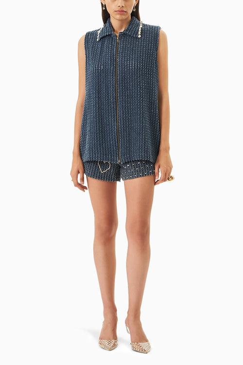 Dark Denim Lazercut Shacket with Shorts