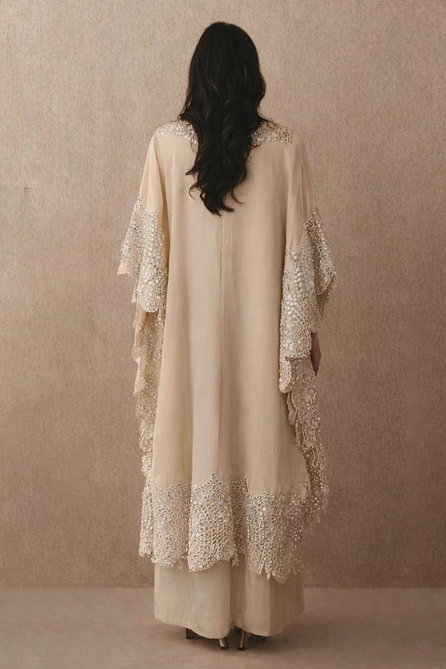 Silver Zari Mirrorwork Tissue Applique Kaftan with Brocade Palazzos