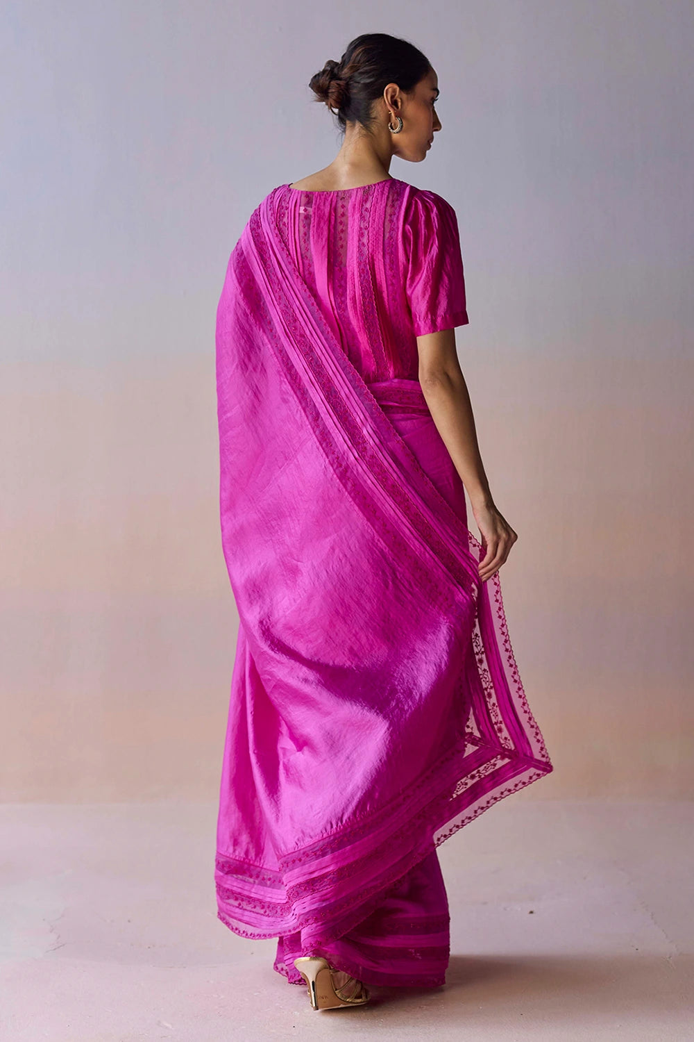 Whispering Ivy Embroidered Pink Saree
