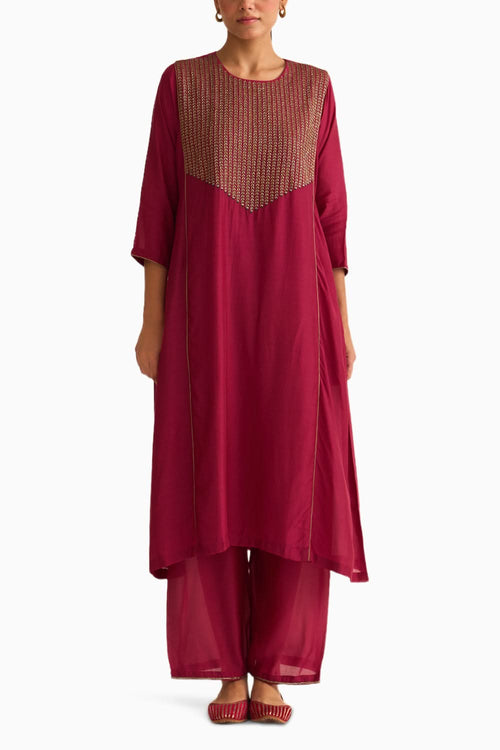 Veena Deep Red Kurta Set