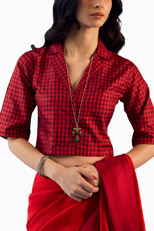 Enigma Scarlet Checks Shirt Blouse