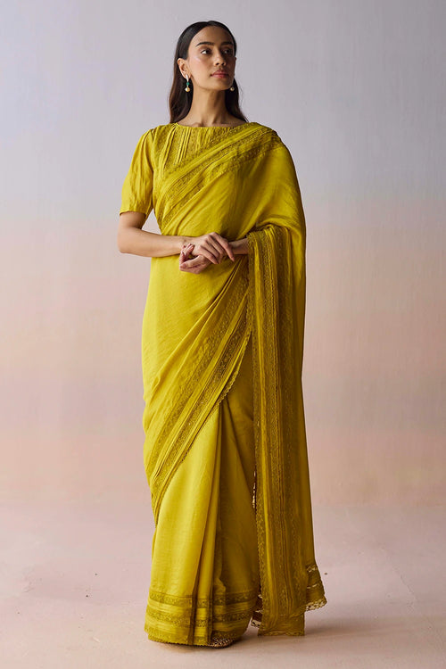 Whispering Ivy Embroidered Yellow Saree