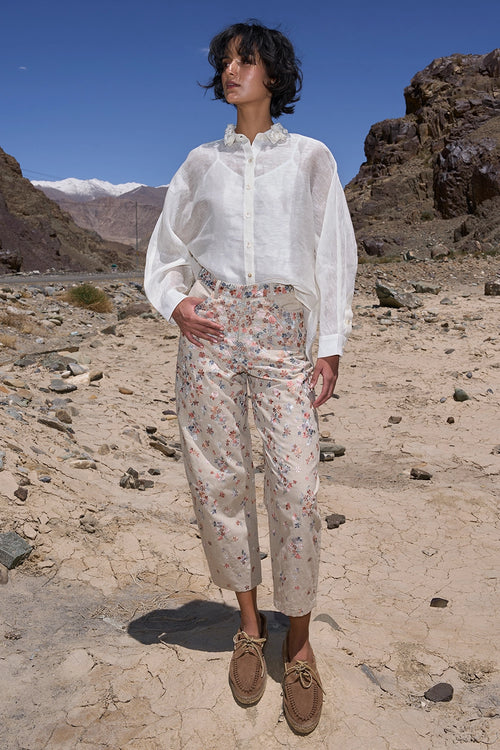 Floral Embroidered Linen Pant
