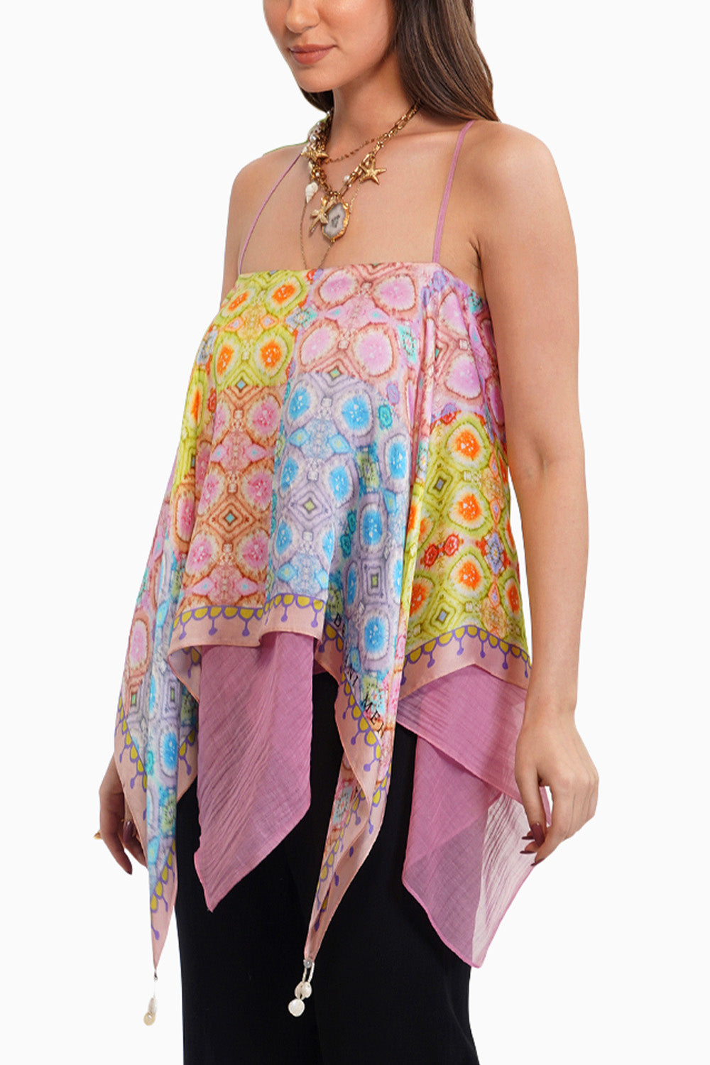 Tie- Dye Asymmetric Scarf Top