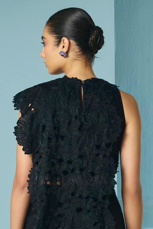 Black Pleated Drape Detail Top