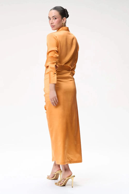 Coral Side Ruched Silk Skirt