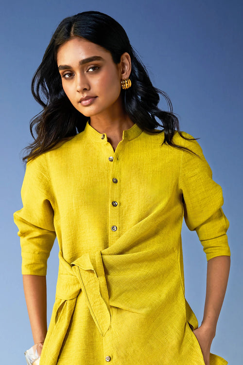 Linen-Textured Side-Tie Top and Pleated Pant Set