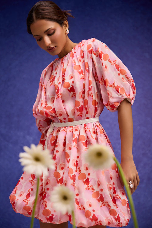 Red Aquarelle Print Bubble Dress