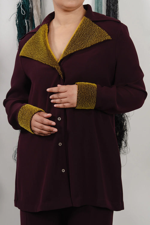 Maroon Lapel Jacket And Trousers Set