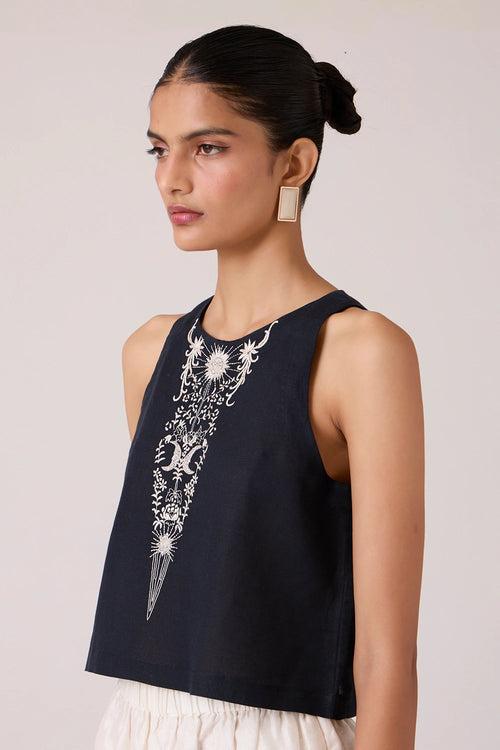 Evora Black Embroidered Top