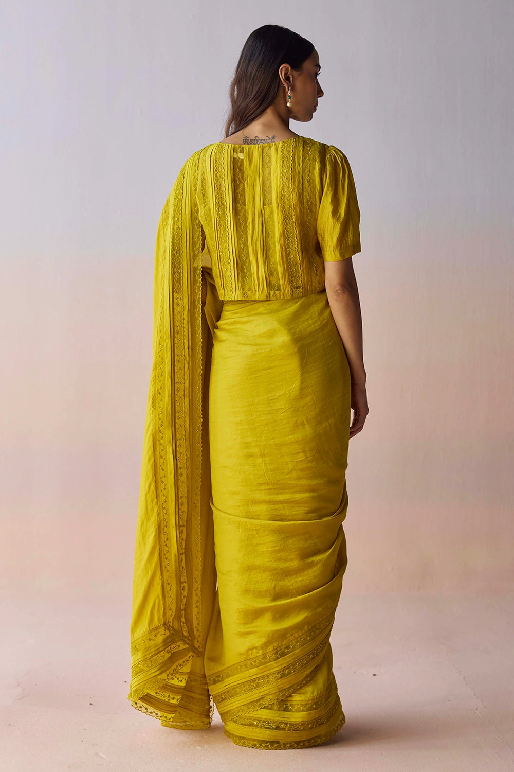 Whispering Ivy Embroidered Yellow Saree
