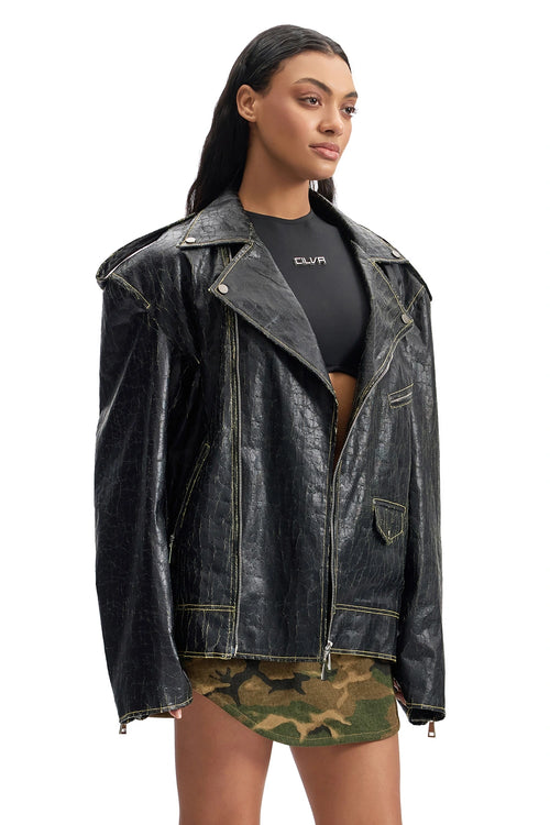 Cracked Leather Biker Jacket