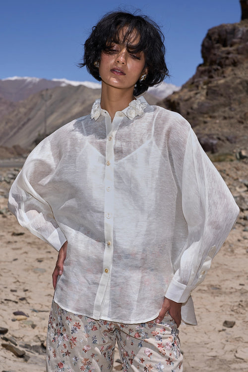 Floral Collar Silk Linen Shirt