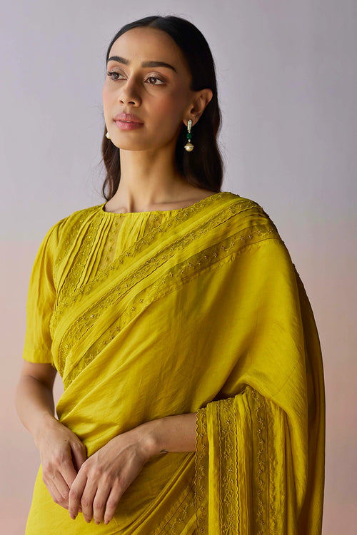 Whispering Ivy Embroidered Yellow Saree