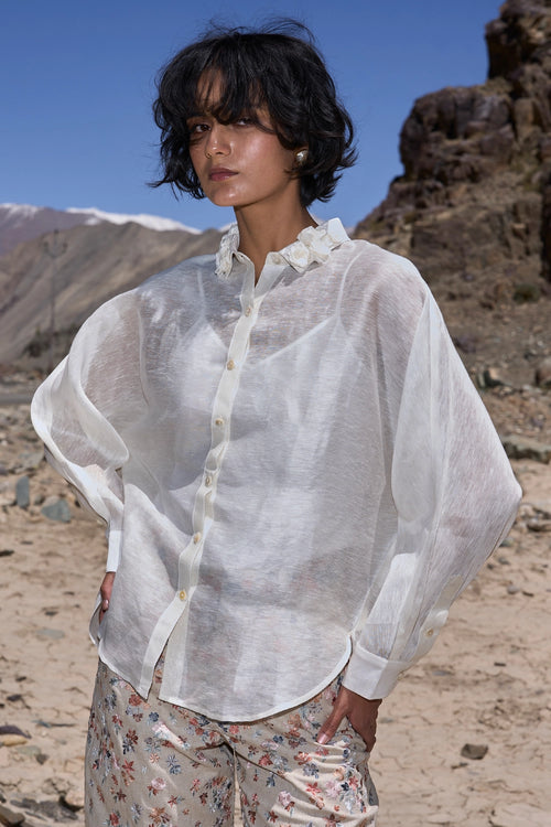 Floral Collar Silk Linen Shirt
