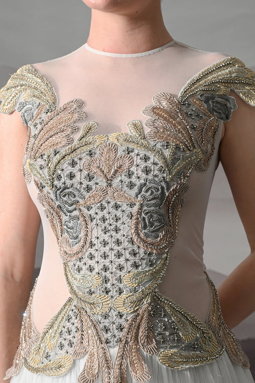 Ivory Gown With Hand-Embroidered Sculpted Bodice