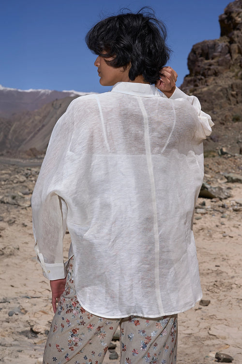 Floral Collar Silk Linen Shirt