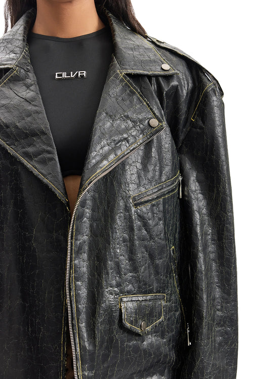Cracked Leather Biker Jacket