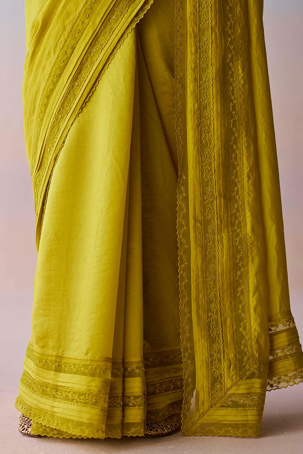 Whispering Ivy Embroidered Yellow Saree