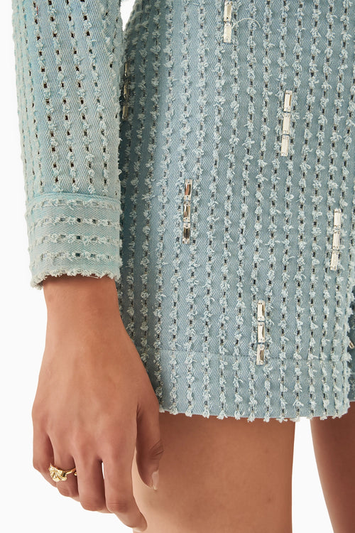 Light Denim Lazercut Crop Shirt with Shorts