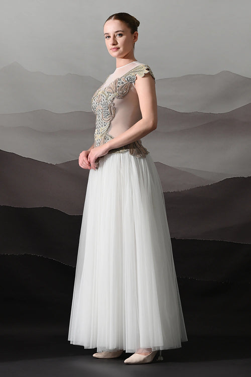 Ivory Gown With Hand-Embroidered Sculpted Bodice