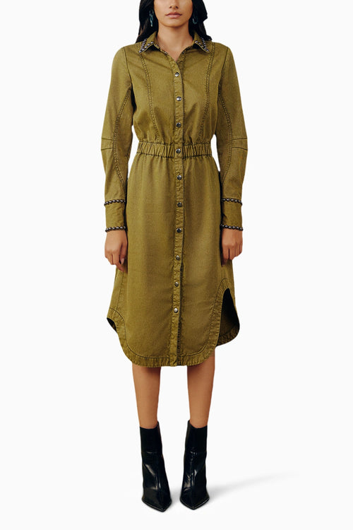 Washed Twill Studded Dress