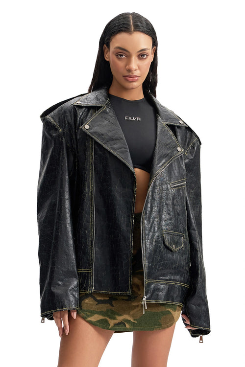 Cracked Leather Biker Jacket