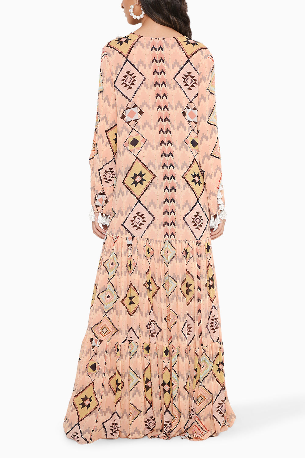 Blush Mosaic Diamond Print Embroidered Boho Dress