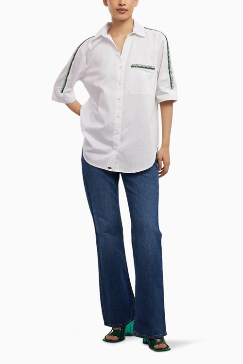 Oversized Emerald Swarovski Ribbon Pocket Shirt