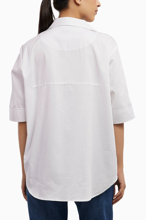 Oversized Emerald Swarovski Ribbon Pocket Shirt