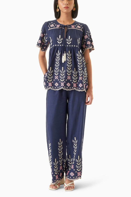 Navy Picotin Top