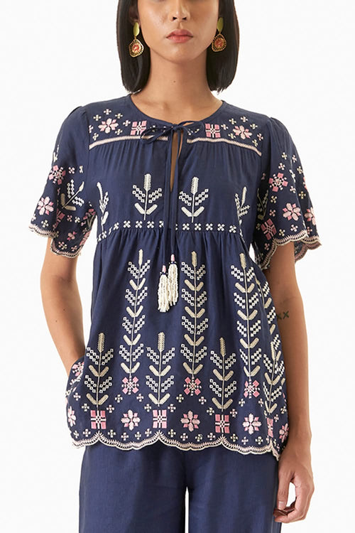 Navy Picotin Top