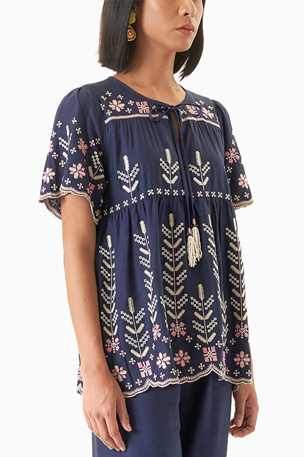 Navy Picotin Top