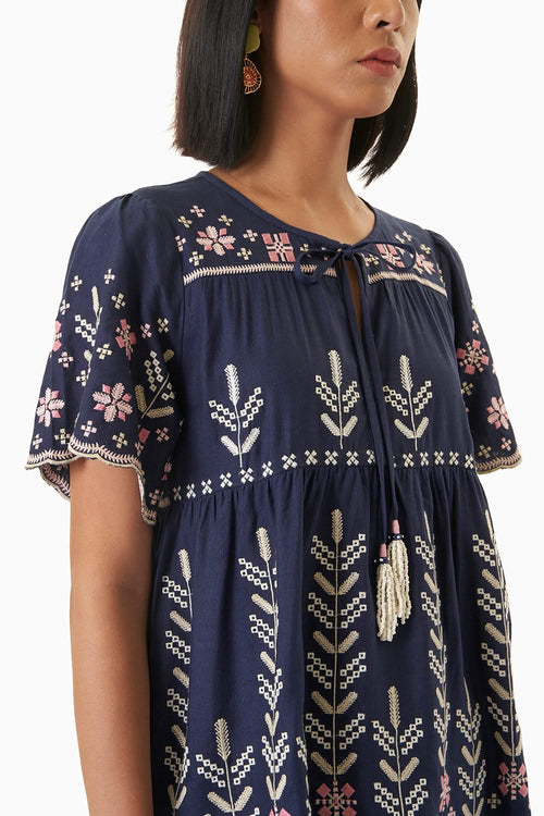 Navy Picotin Top