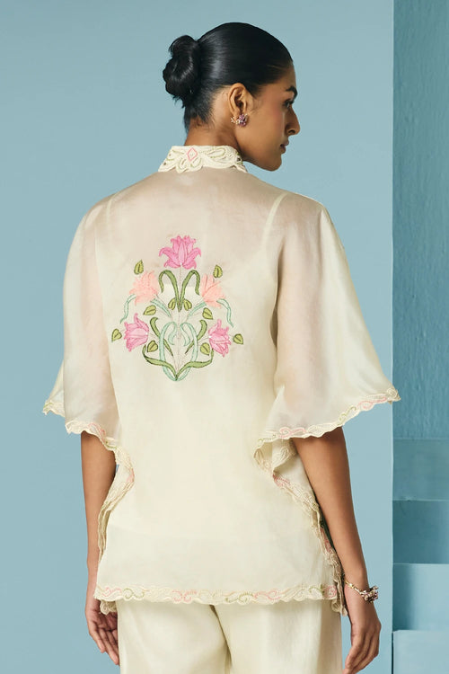 Ivory Applique And Beadwork Kaftan Shirt