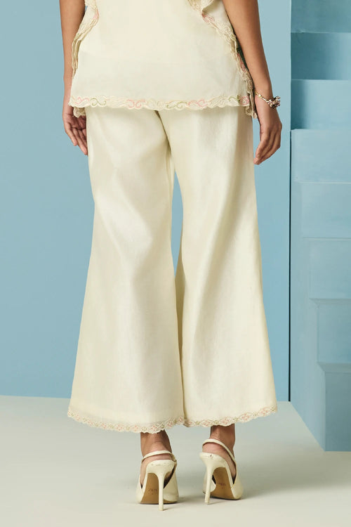 Ivory Applique And Beadwork Bell Bottom Pants