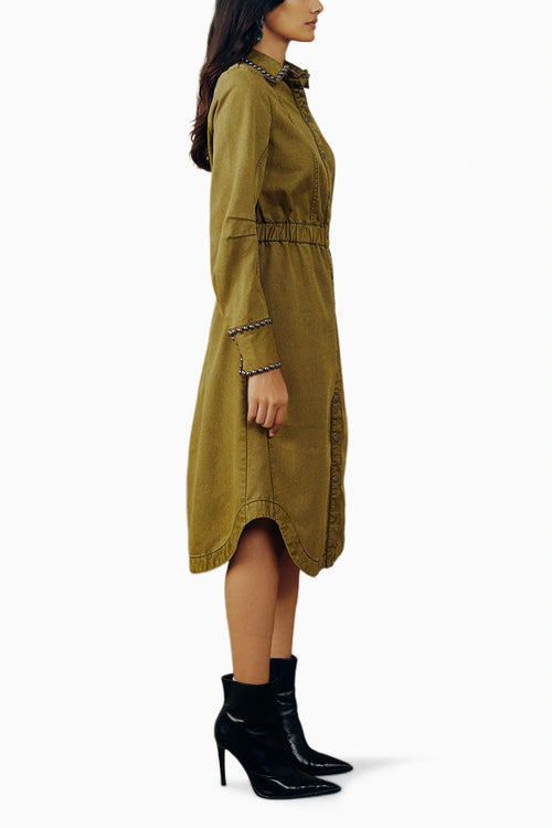 Washed Twill Studded Dress