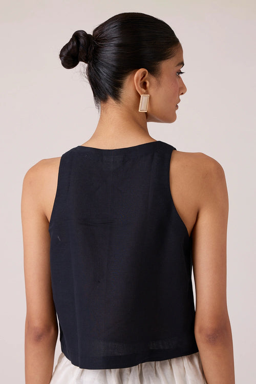 Evora Black Embroidered Top
