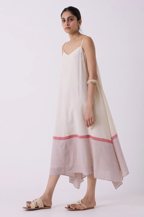 Jane Ecru Colourblocked Handwoven Dress