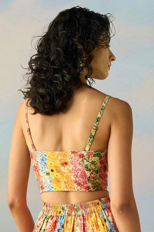 Botanical Stripe Print Bralette with Shirt and Shorts Set