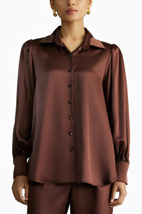 Espresso Silk Bishop Sleeved Shirt