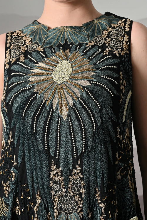 Black Gown With Radiating Hand Embroidery