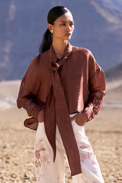Silk-Linen Tie-Knot Shirt